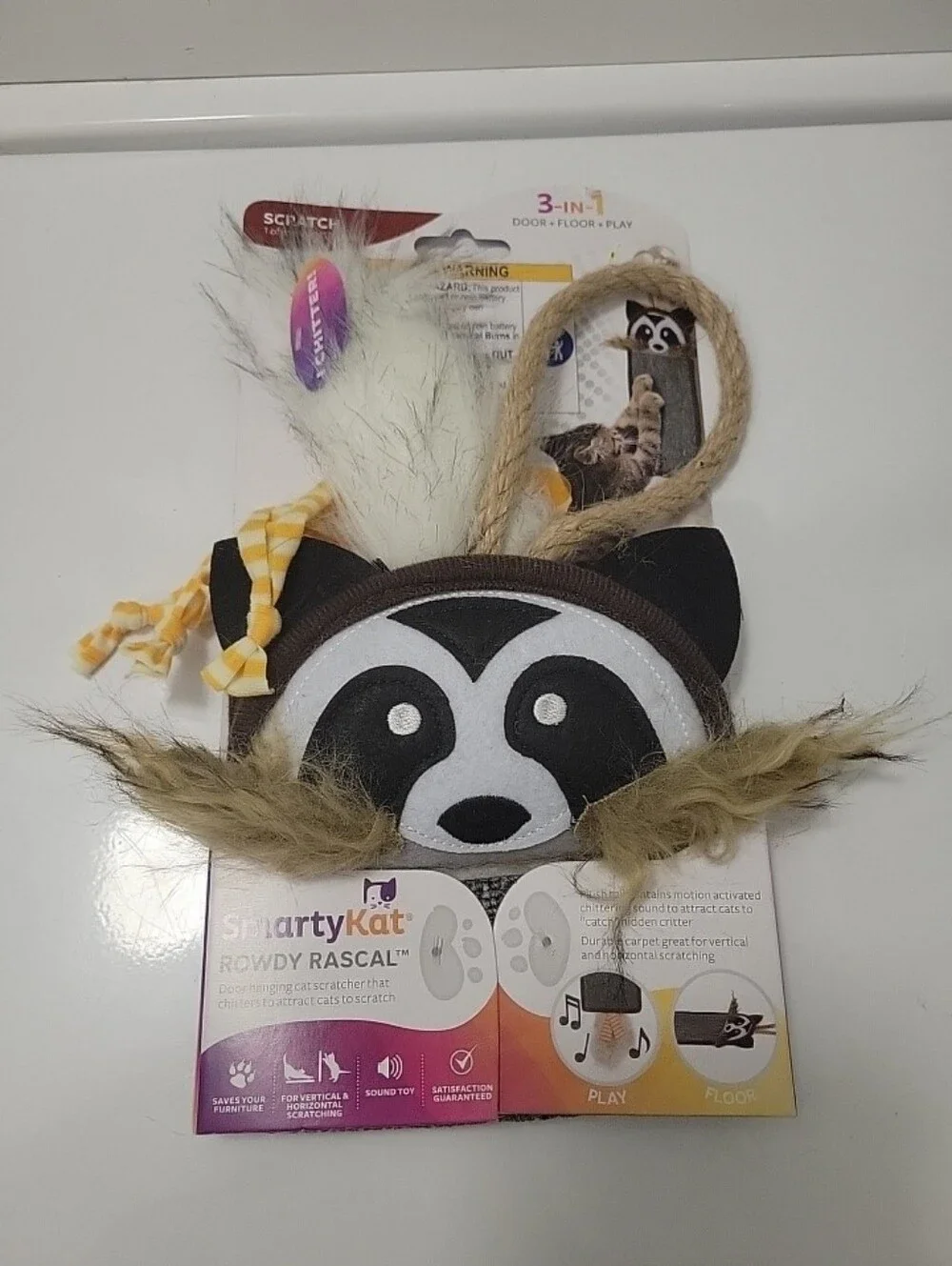 Rowdy Rascal Raccoon Cat Toy in Brown and White